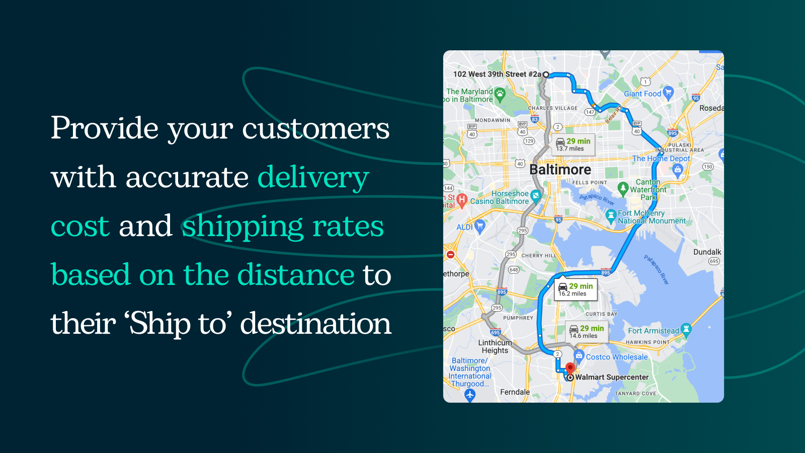 Tarifas de envío precisas y costo de entrega basado en la distancia