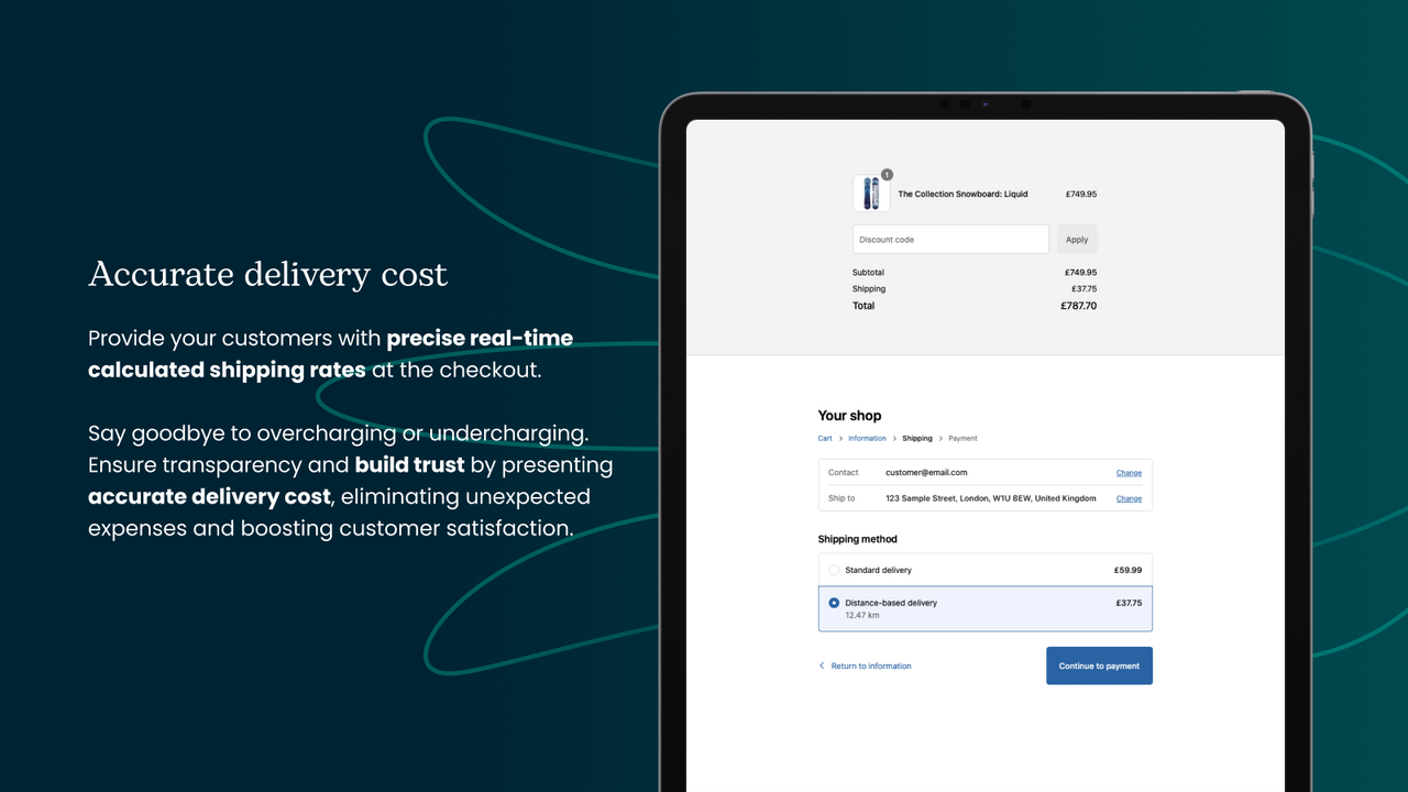 Accurate real-time calculated distance-based delivery cost