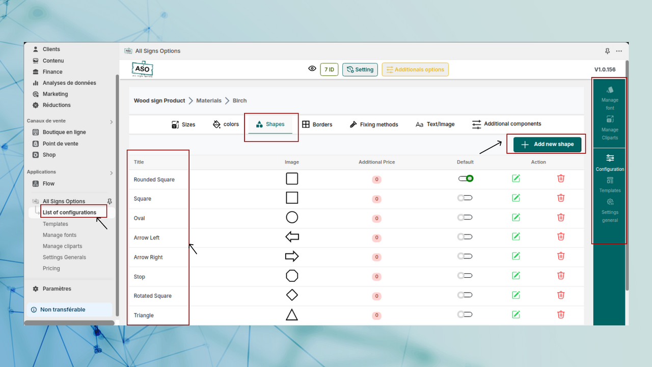 instellen materiaalvormen voor aangepaste bordconfiguratie