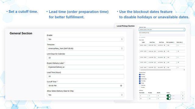 Disable holidays or unavailable dates with blockout dates.