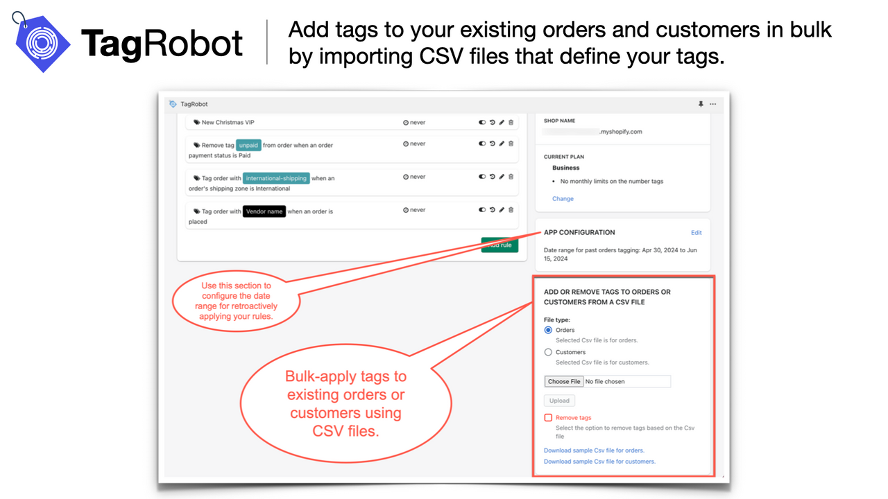 Importação em massa de tags para clientes ou pedidos usando arquivos CSV