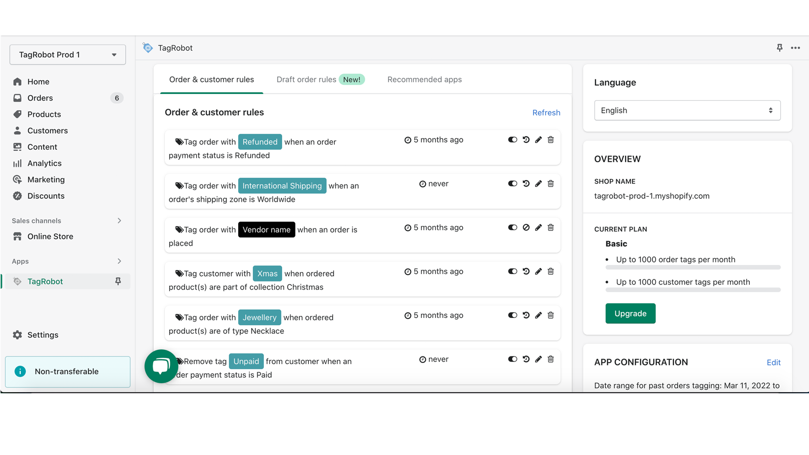 The TagRobot dashboard provides an overview of all your rules