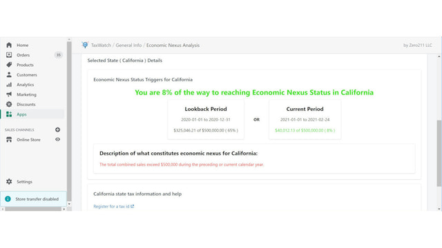 Details van de economische nexus-status van de Amerikaanse staat