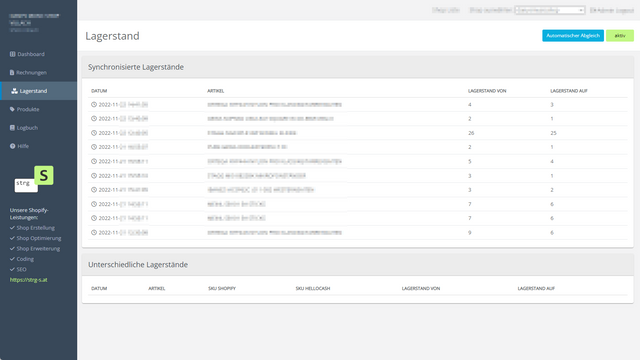 oView - Lagerstand von helloCash zu shopify synchronisieren