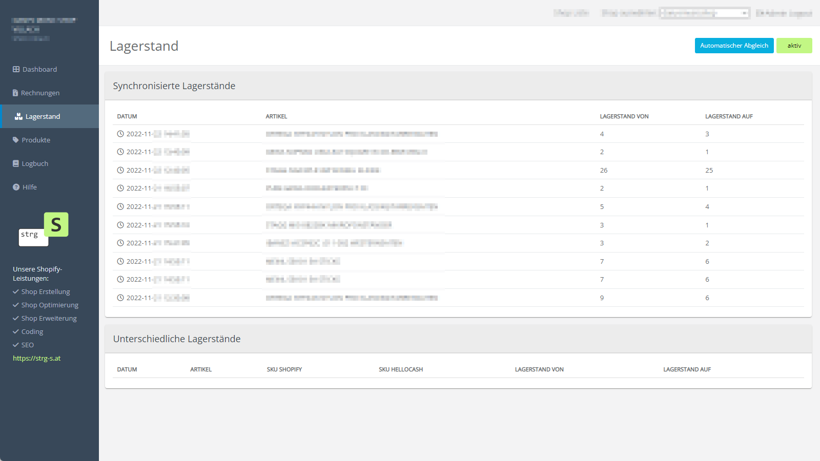 oView - Lagerstand von helloCash zu shopify synchronisieren