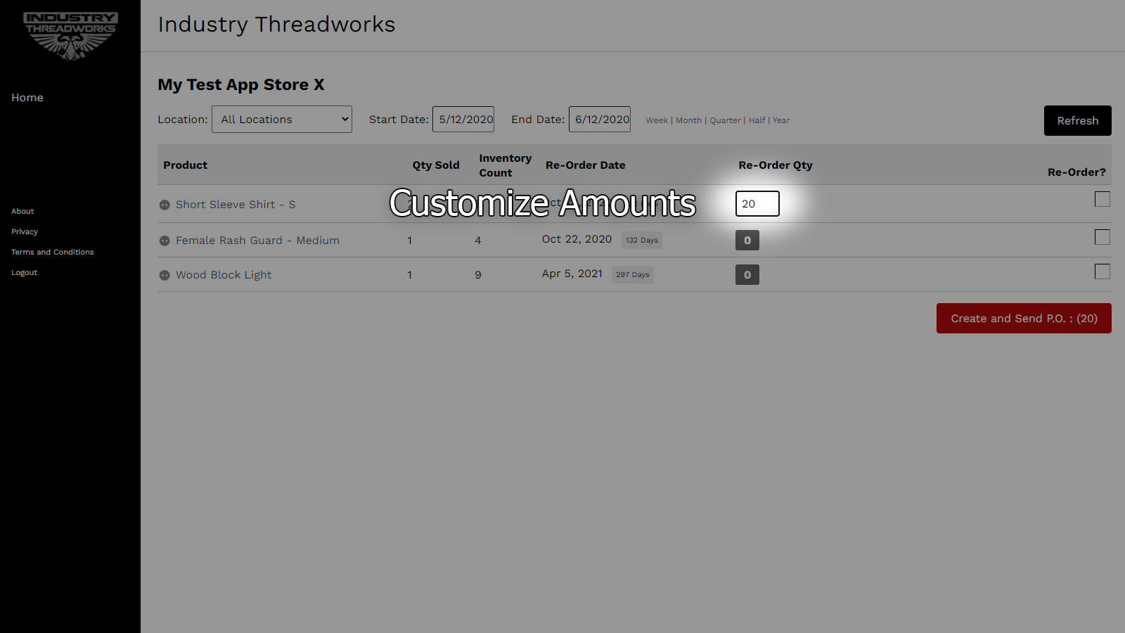 Customize amounts to reorder