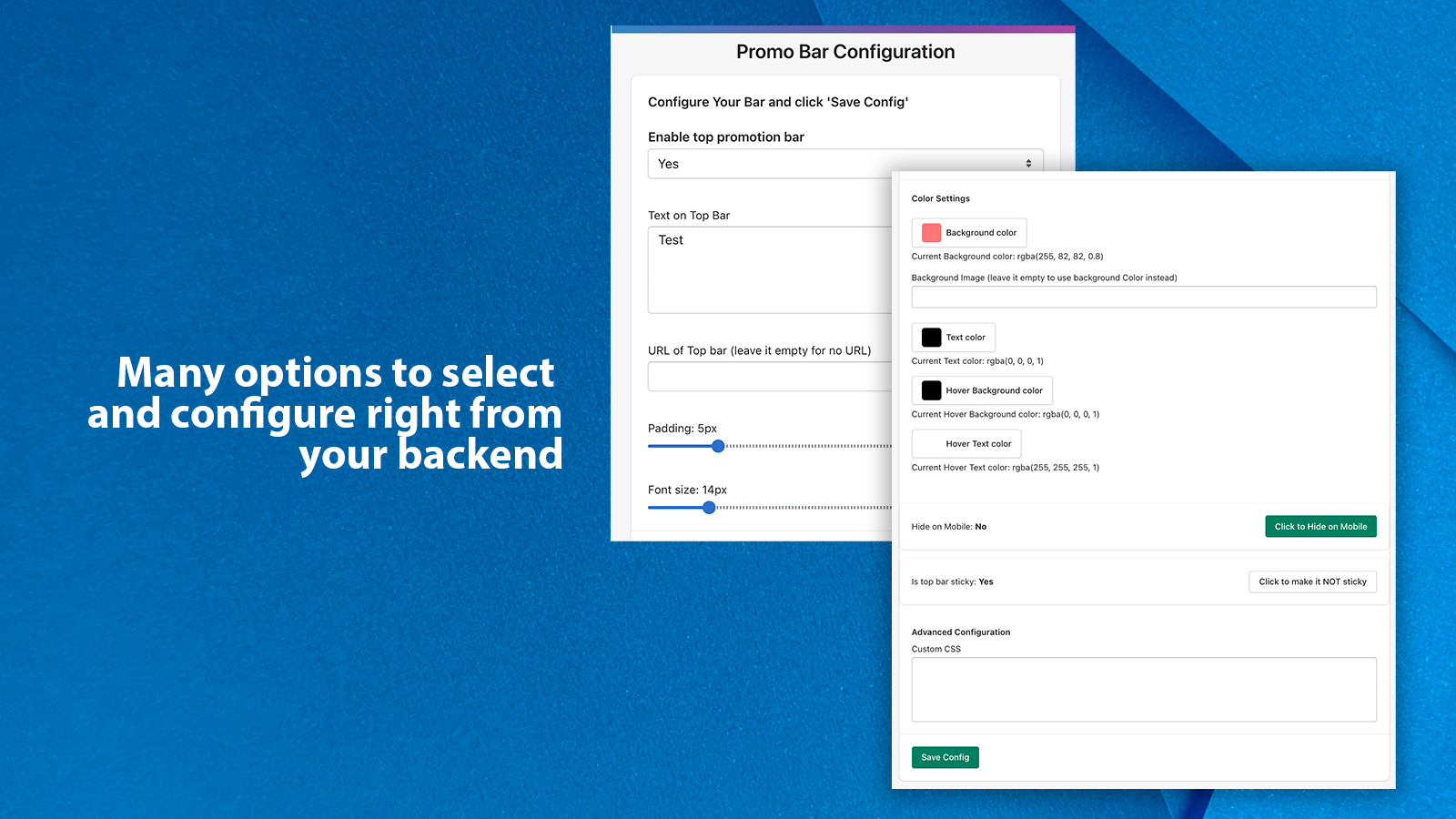 Opciones de configuración para elegir