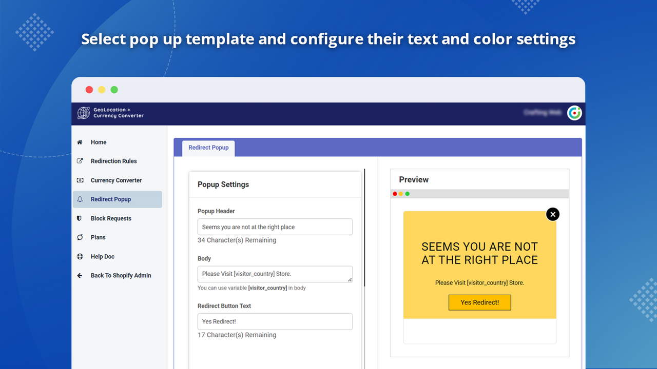 Configuraciones de Ventana Emergente