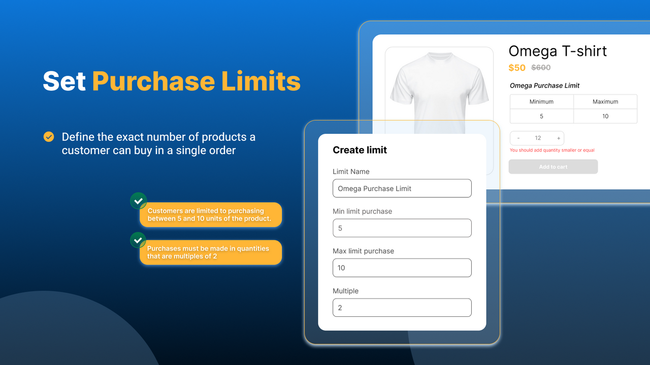 Set up & customize limit purchase for product, collection
