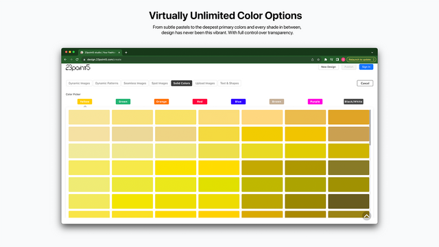Opções de cores virtualmente ilimitadas