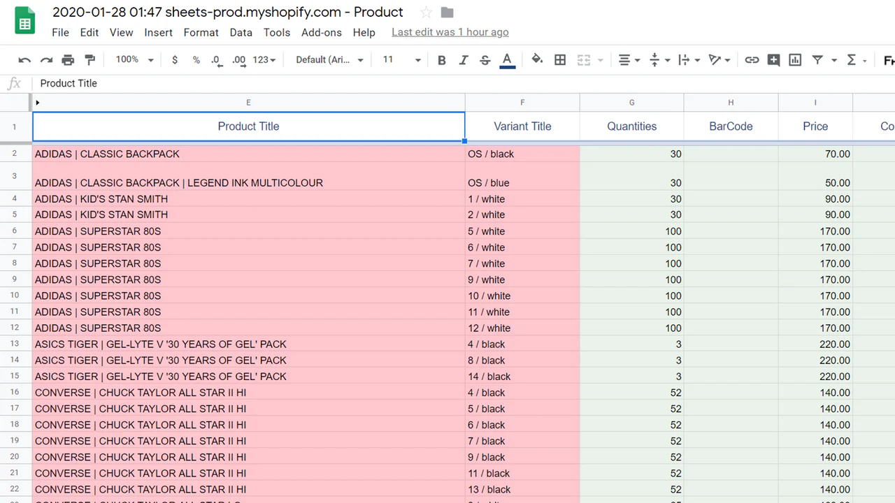 Exemple export Sheets - 2