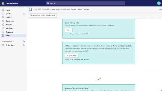Shopify Constant Contact - Configureer Stappen