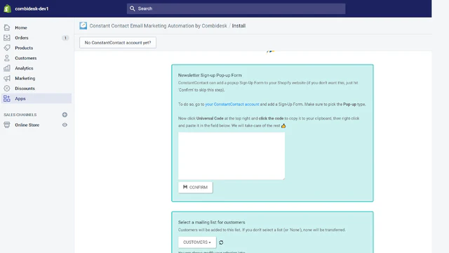 Shopify Constant Contact - Popup-Formular hinzufügen