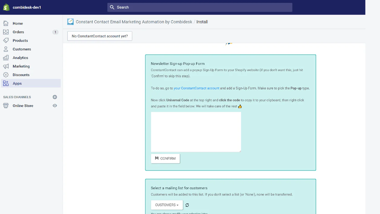 Shopify Constant Contact - Popup-Formular hinzufügen