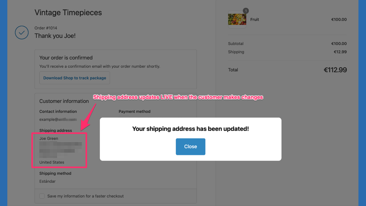 Live opdatering til kundens leveringsadresse med korrektioner