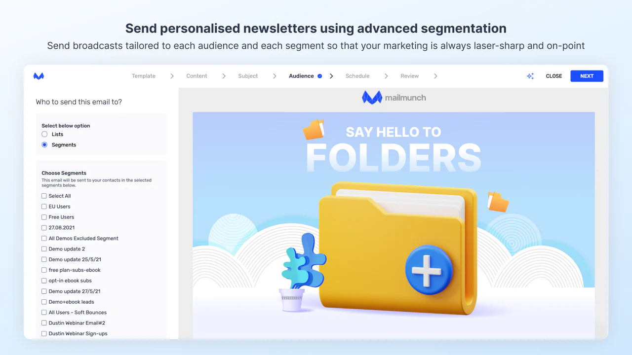 Newsletters with advanced segmentation