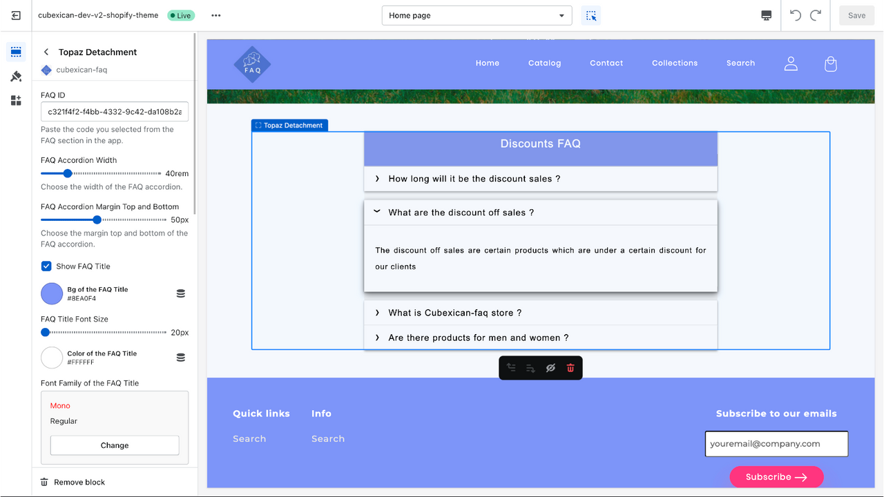 Configuración del bloque de preguntas frecuentes Topdaz Detachment