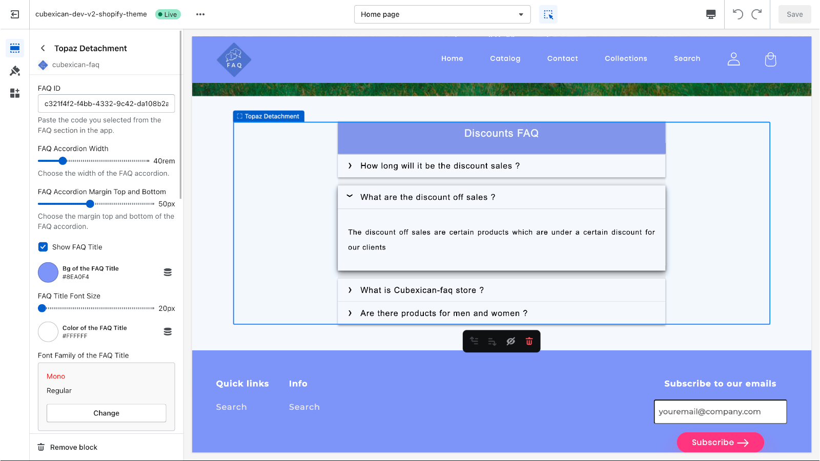 Configuración del bloque de preguntas frecuentes Topdaz Detachment