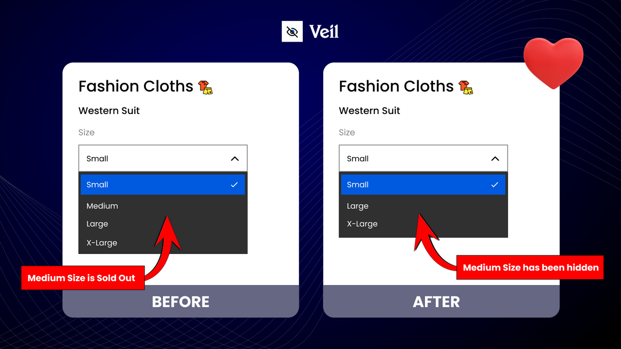 Cacher les options de variante de produit