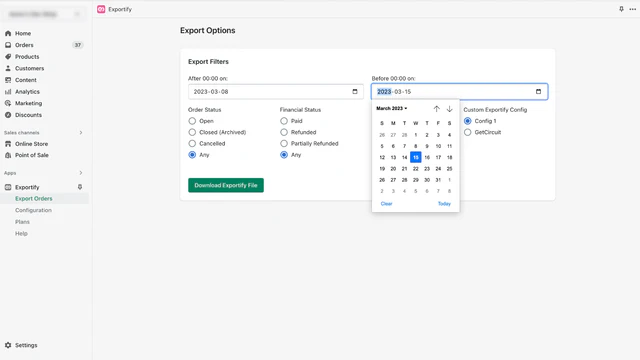 Export orders by date range, payment and fulfillment status