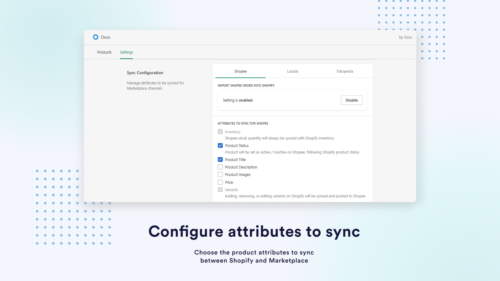 Configura atributos para sincronizar