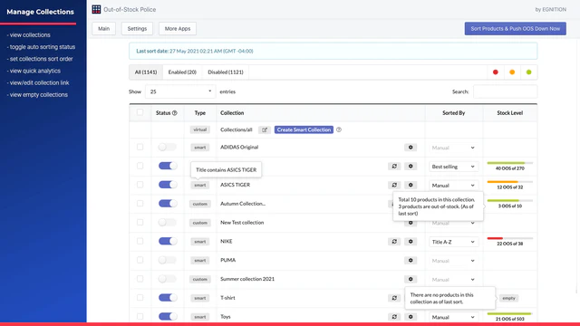 Out-Of-Stock Police collections manager with stock levels