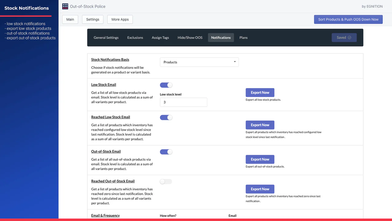 Alertas de bajo stock y notificaciones de agotamiento