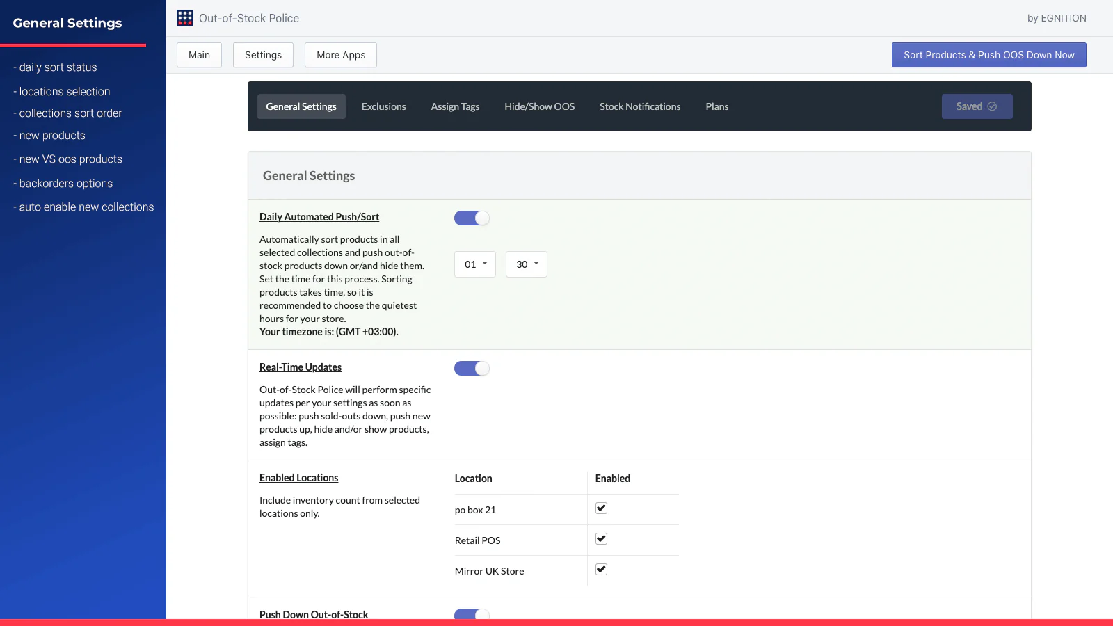 General Settings to push sold-out products down automatically