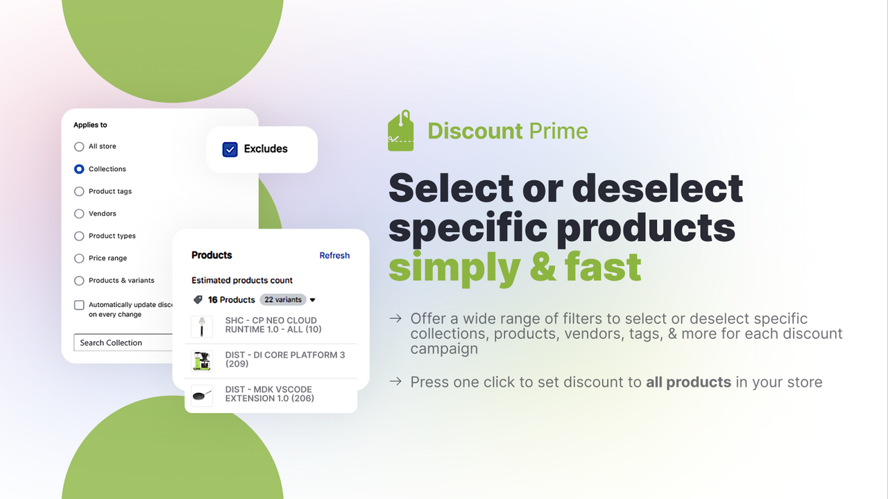 Select or deselect specific products simply & fast