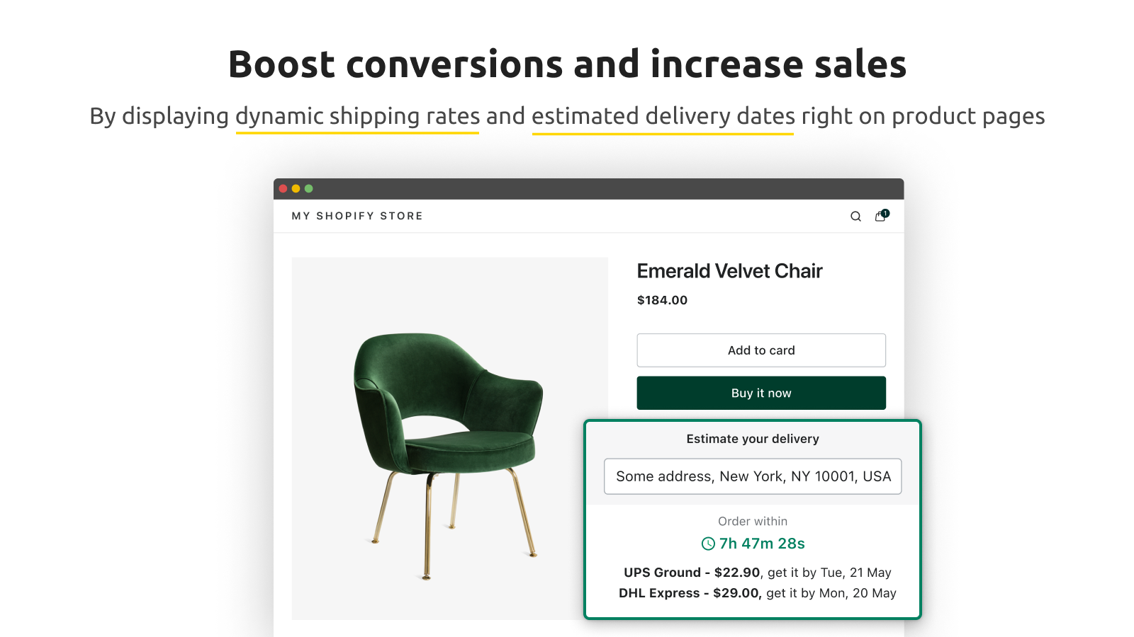 Aplicación Calcurates: Estimated Shipping