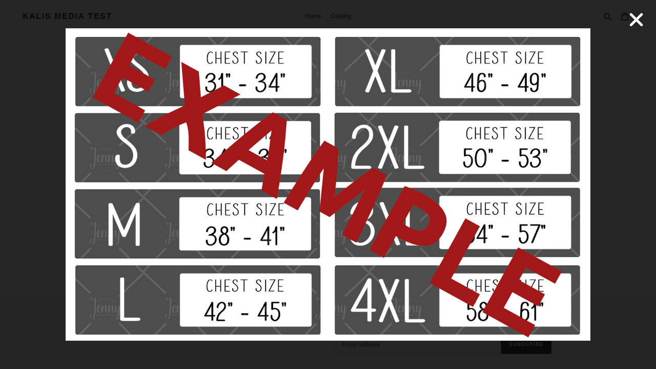 Image Size Chart Advanced - Image-based size charts in link to pop-up on  product pages.