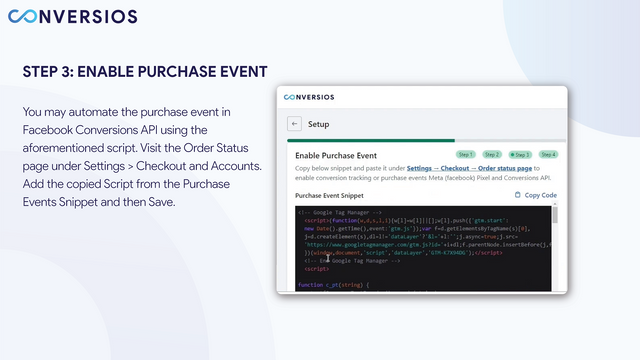 Track purchase event with Facebook Pixel & Conversions API.