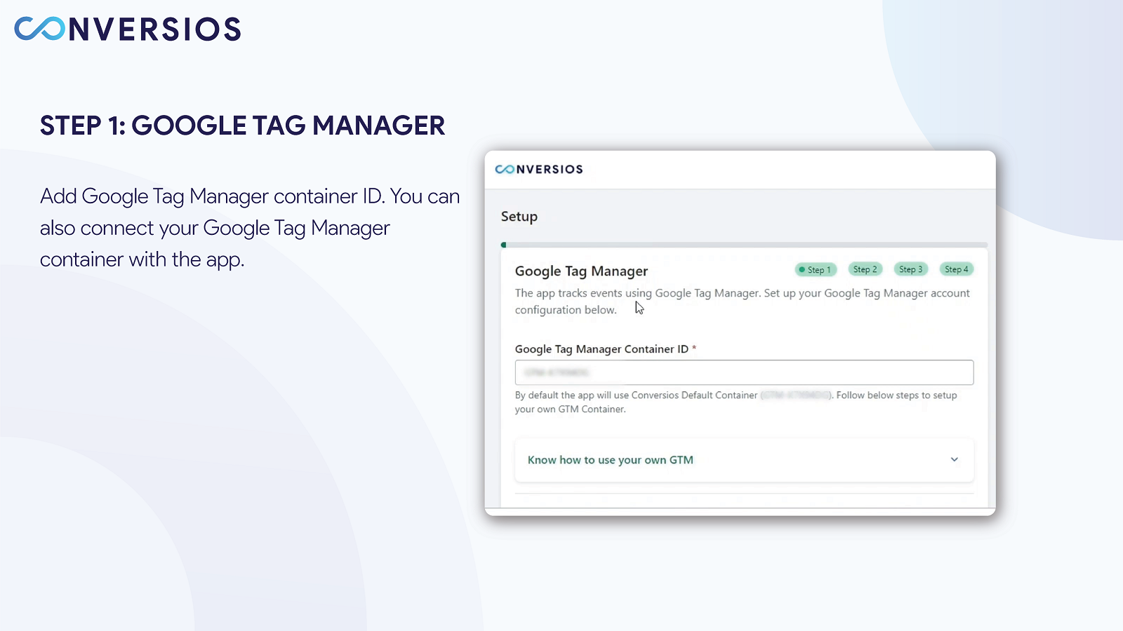 Conversios Meta Conversion API Google tag manger app indstillinger.