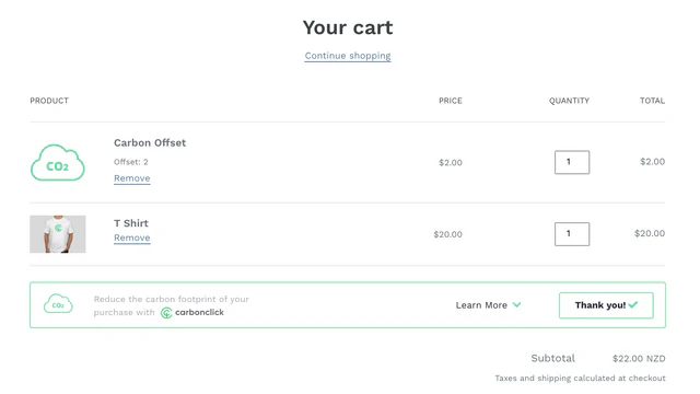 Simply make one click to add the carbon offset to cart