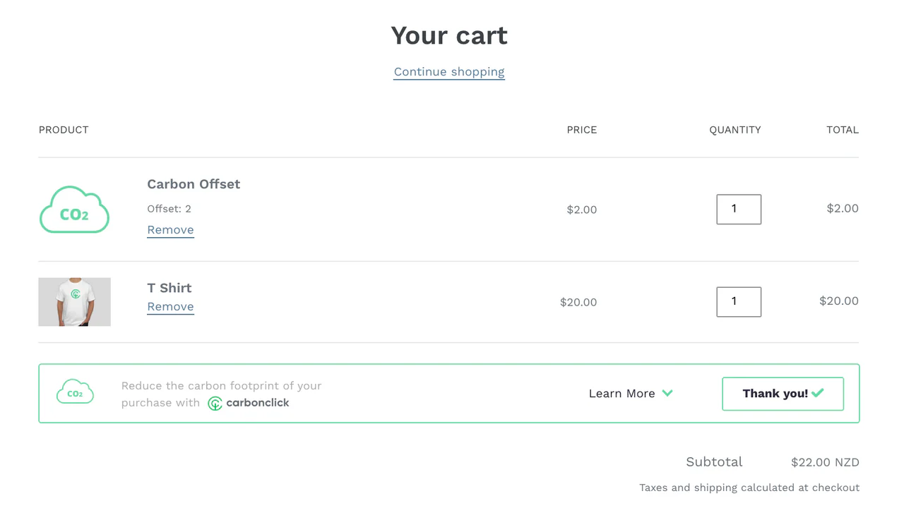 Simply make one click to add the carbon offset to cart