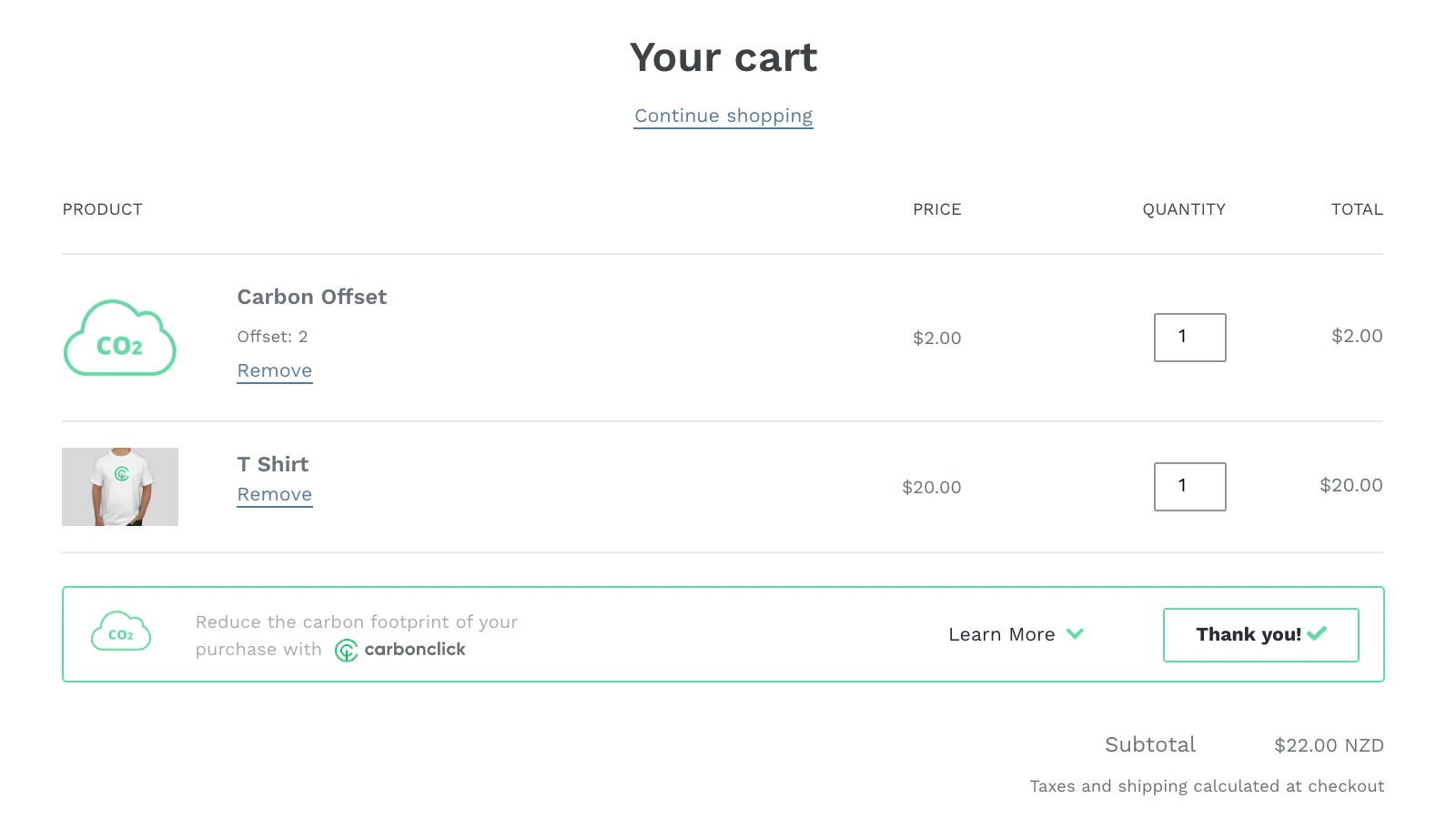 Simply make one click to add the carbon offset to cart