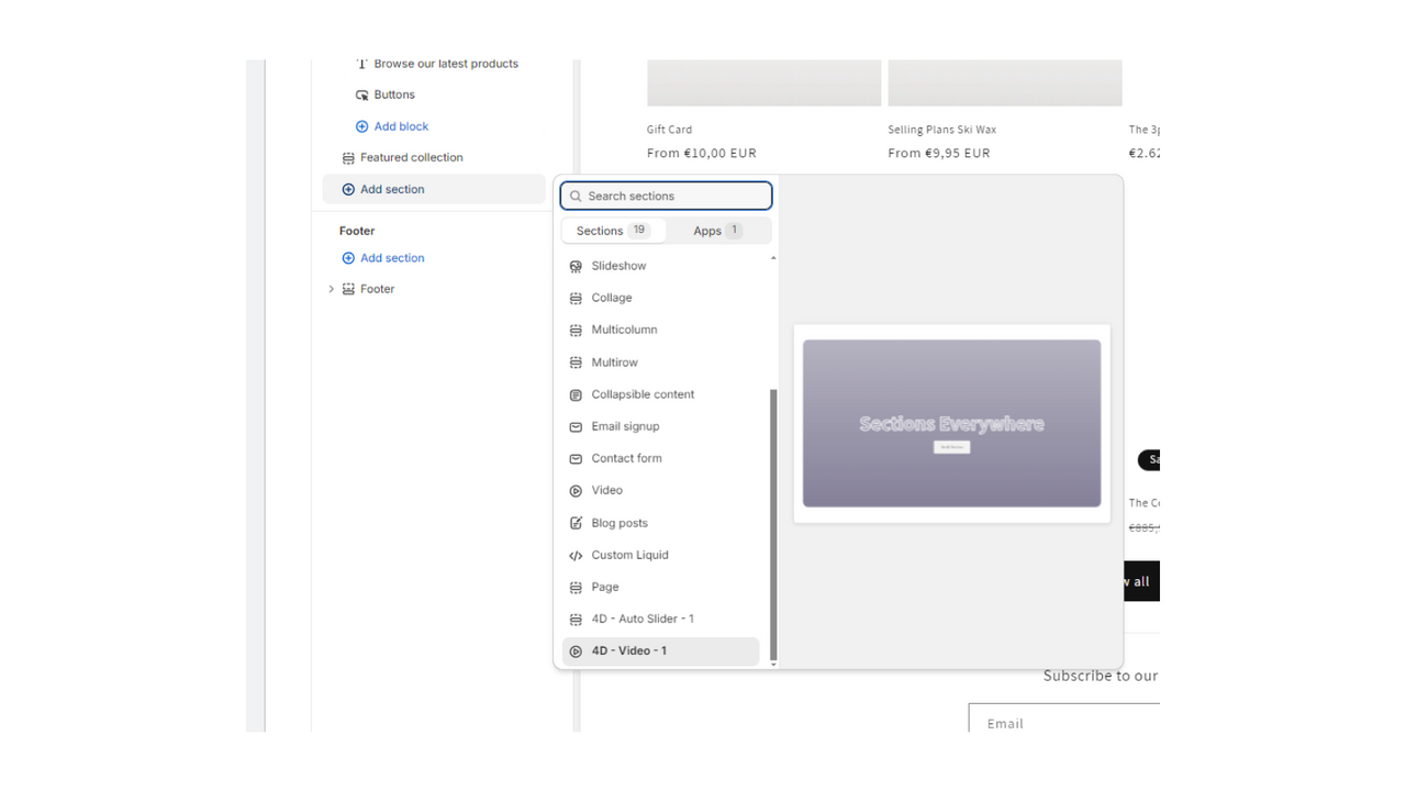 Adding section to theme: Steps to add a section to your theme.