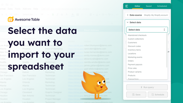 Selecteer de gegevens die u wilt importeren in uw spreadsheet