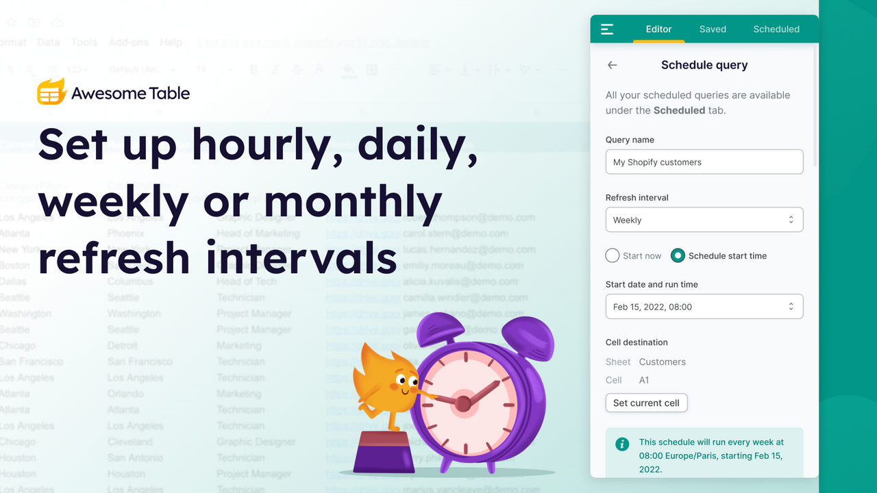 Configurez des intervalles de rafraîchissement horaires, quotidiens, hebdomadaires ou mensuels