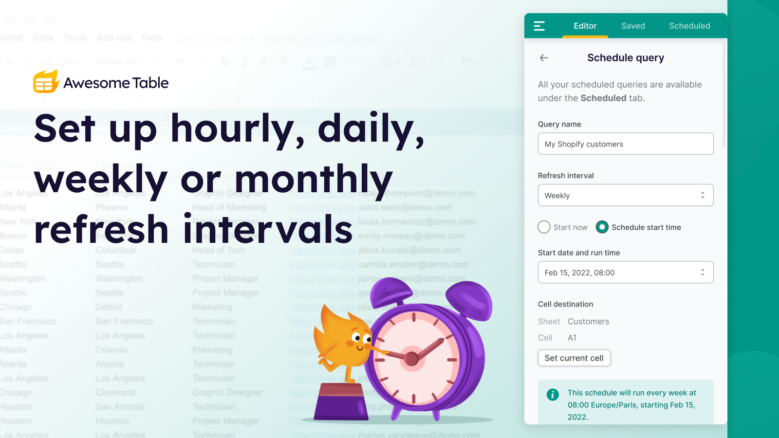 Configure intervalos de atualização por hora, diariamente, semanalmente ou mensalmente