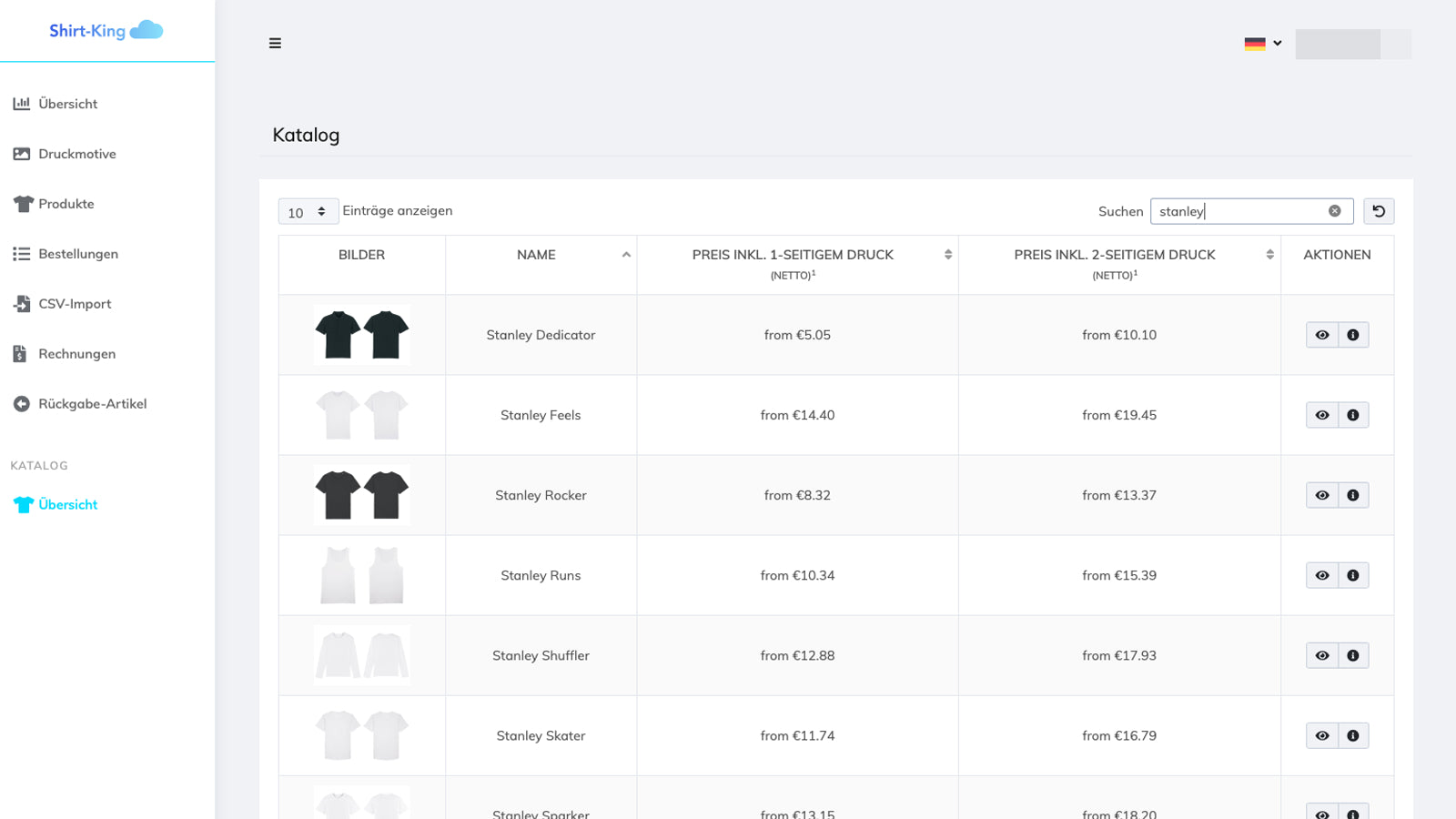 Shirt‑King: Print on Demand EU Screenshot