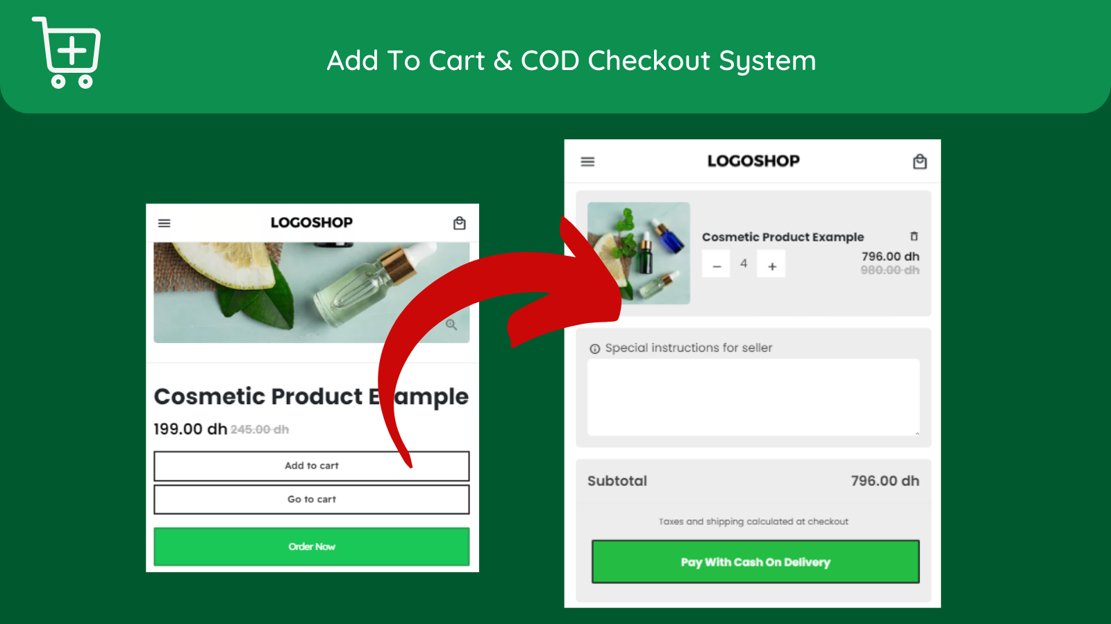 Codleadform COD Ordreformular - Læg i kurv & COD Checkout System