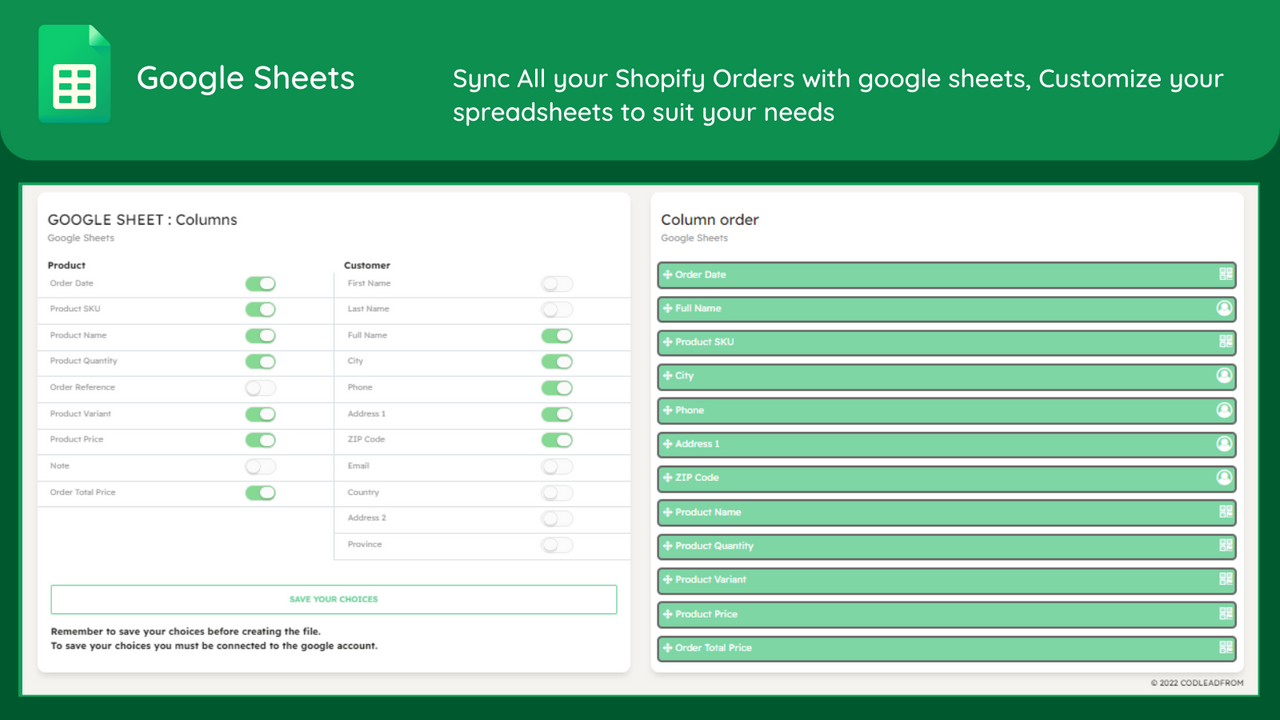 Google表格到Shopify配置Codleadform应用