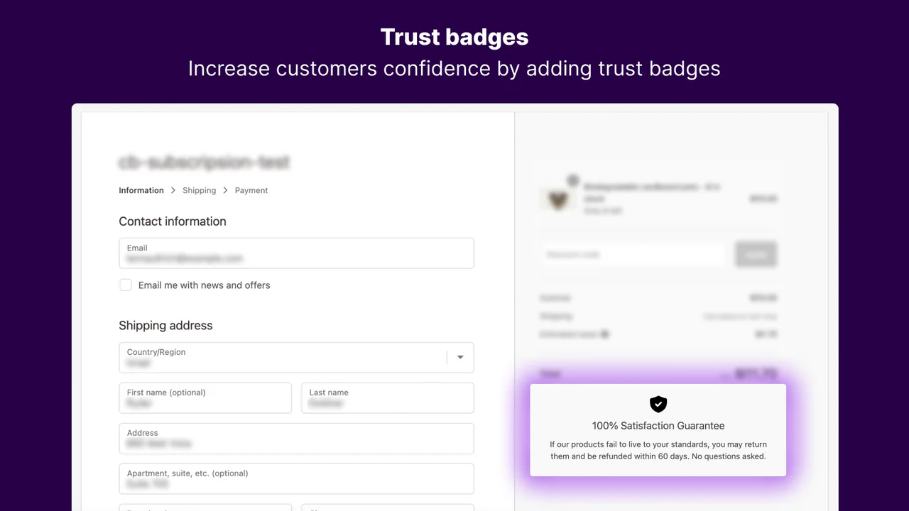 checkout bear, badges de confiance, badges de paiement, vente incitative de panier, entonnoir