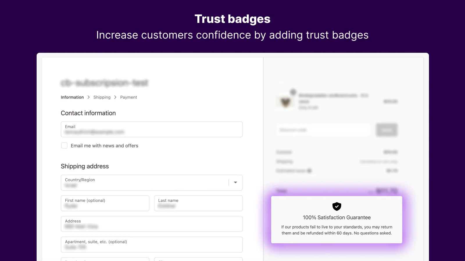 checkout bear, badges de confiance, badges de paiement, vente incitative de panier, entonnoir