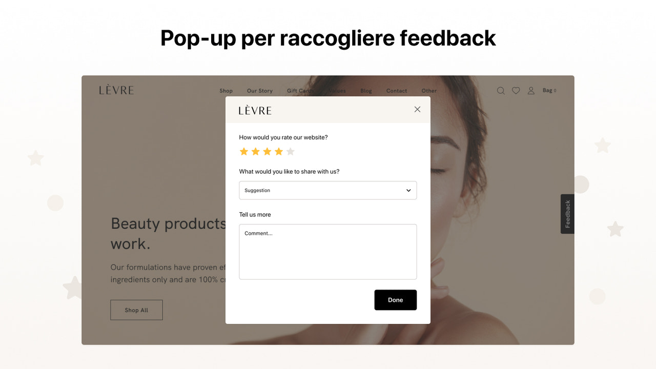 Pop-up per raccogliere feedback