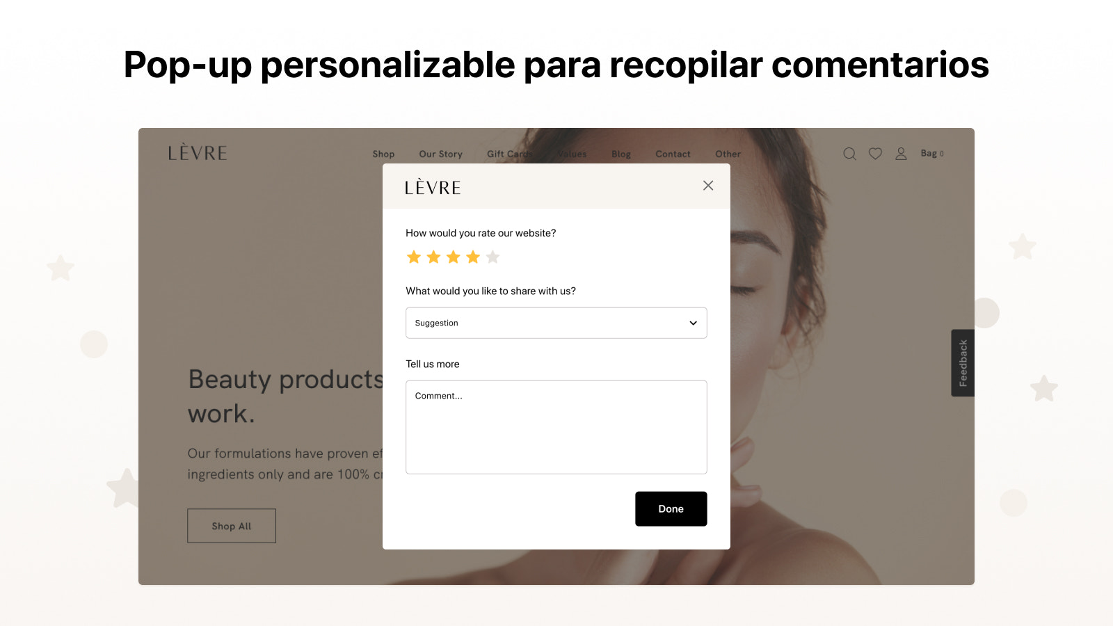 Pop-up personalizable para recopilar comentarios