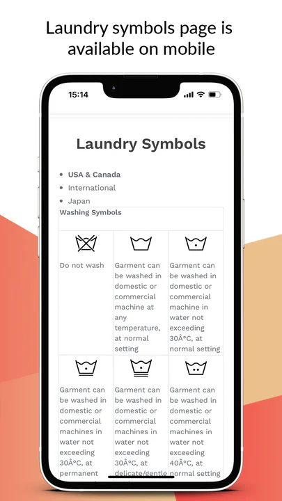 移动版Shopify的Laundry Symbols和产品护理指南