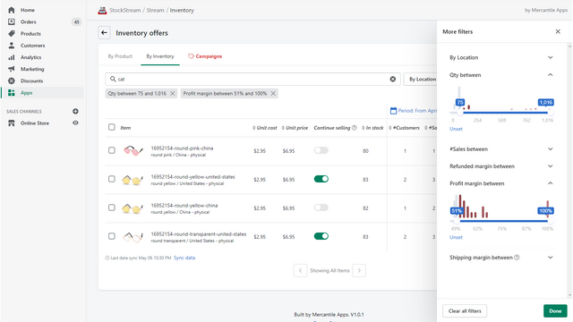 Filter and sort by sales/performance