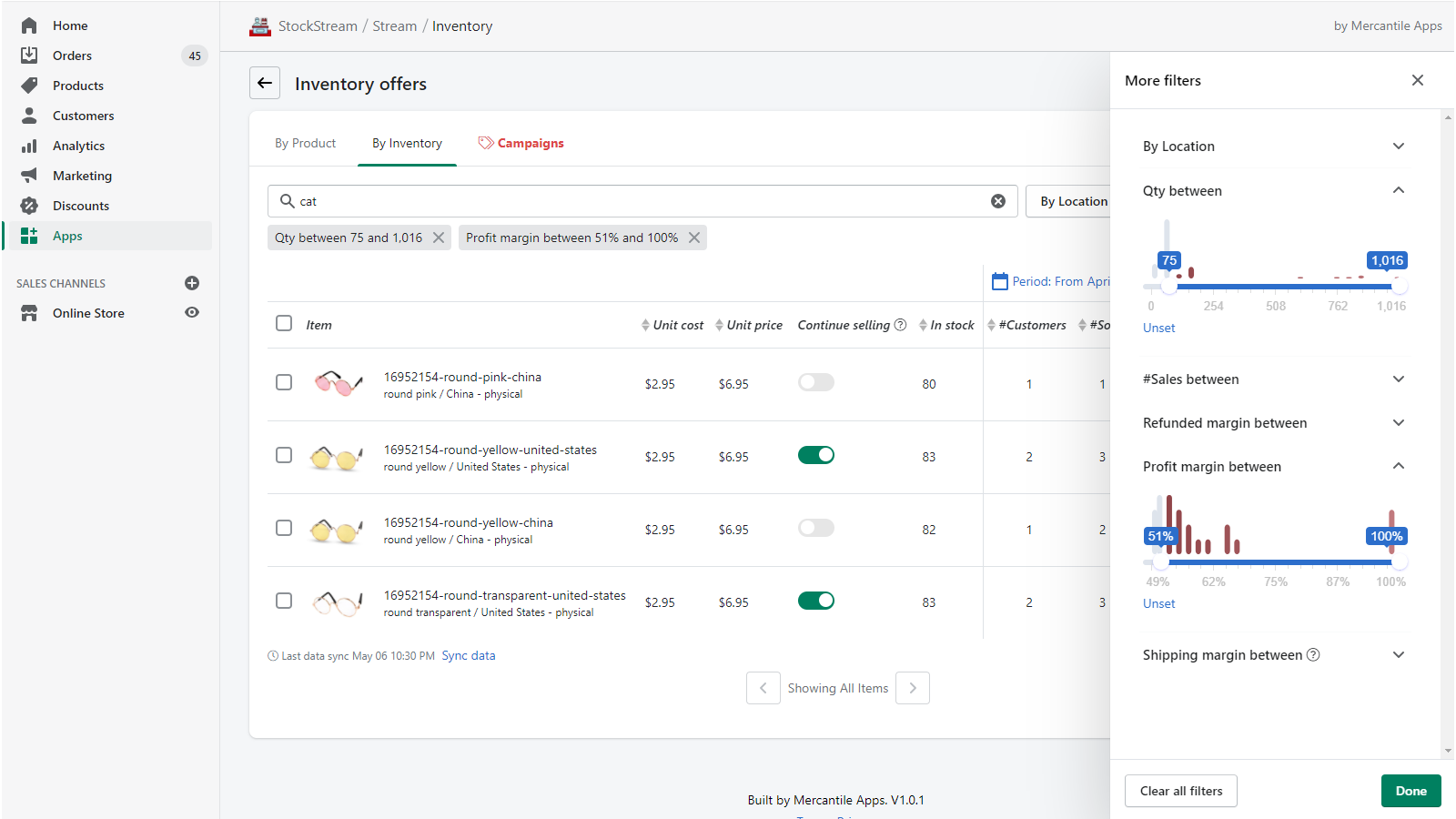 Filter and sort by sales/performance